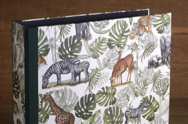 Preview: File folders with giraffes, elephants, tigers and palm leaves, ocher linen edges